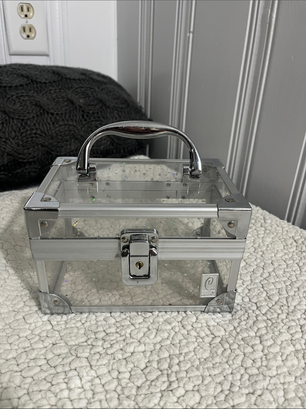 Clear Acrylic Jewelry Case/ Cosmetic Organizer with Silver Trim